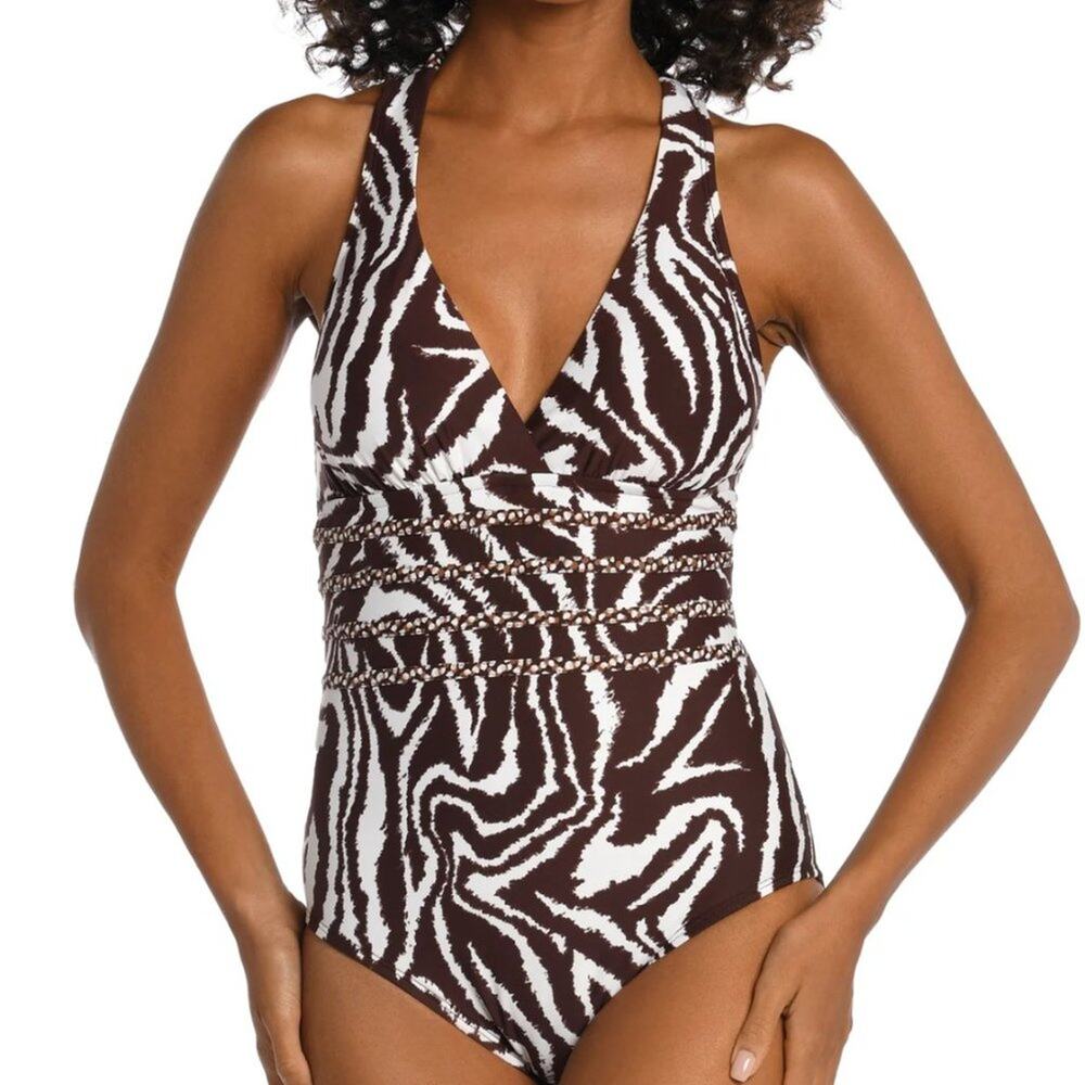 NWT LA BLANCA Fierce Lines Multi-Strap Cross-Back One Piece 4